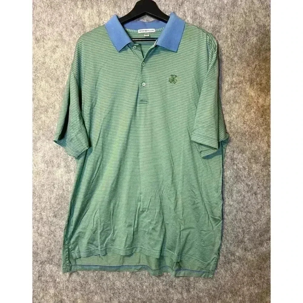 Peter Millar Cotton Green Striped Golf Polo - XXL